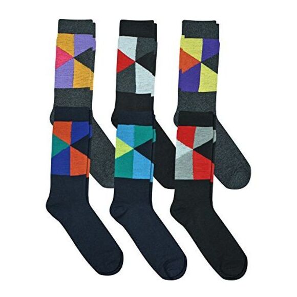 6-Pack Mens Cotton Blend Geometric Dress Socks - Picture 4 of 6